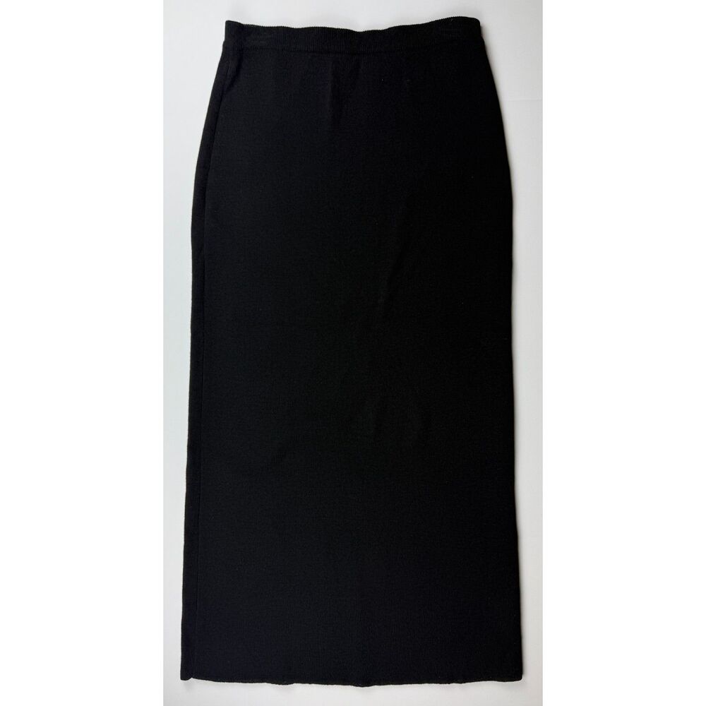 Vintage Eileen Fisher Petite Black Italian Wool Knit Long Pencil Skirt Sz PS